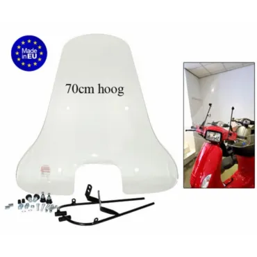 windscherm Regia + bev. set hoog vierkante koplamp (made in EU) 70cm helder past op agm VX50s, BTC Riva Sport, china vespa S