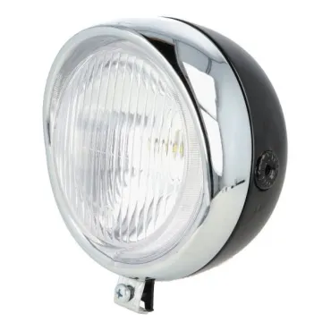 koplamp rond retro (made in EU) 130mm zwart/chroom past op univ