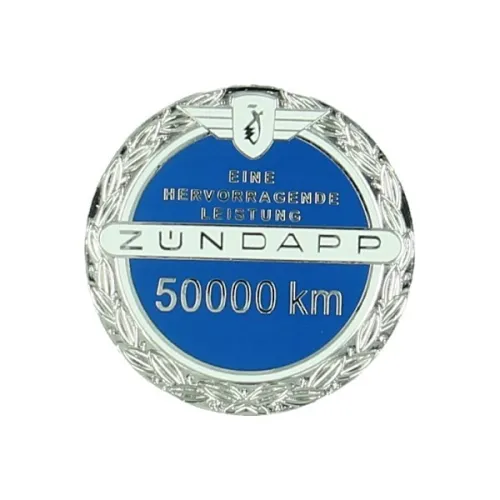 sticker logo 50.000 km Jubileum incl. speldje blauw past op zundapp