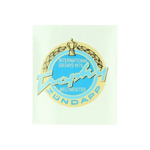 sticker rond Trophy 1975 goud/blauw